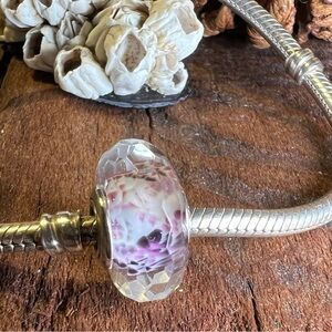 Authentic Pandora Sea Glass Faceted Murano Pink Purple Charm Silver Multi-Color